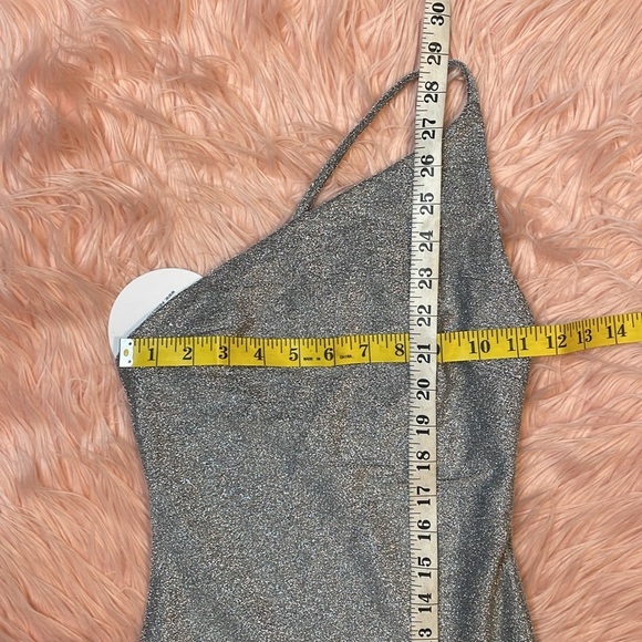 NWT Princess Polly Silver Sparkle Vee One Strap Bodycon Mini Dress Size 0 - Picture 6 of 7